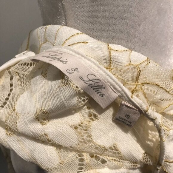 Lapis and Lillies Lace Sleeveless Dress Size 10 Ruffles White Gold Glitter Women - Picture 2 of 4